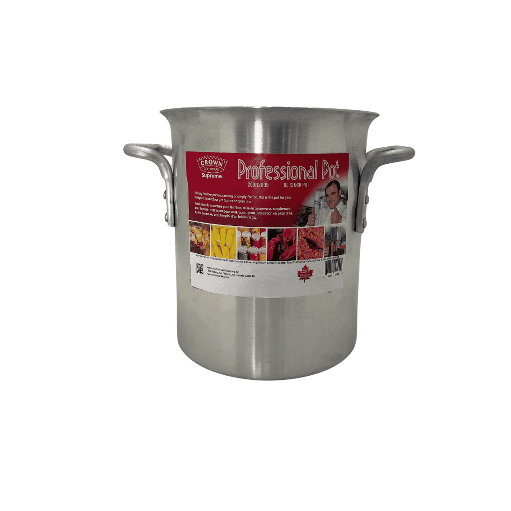 STOCKPOT 1/8" ALUM W/COVER, 9L 8.5"D X 10.5"H - Crown Cookware, Made in Canada, High-Quality, 9.51 QT