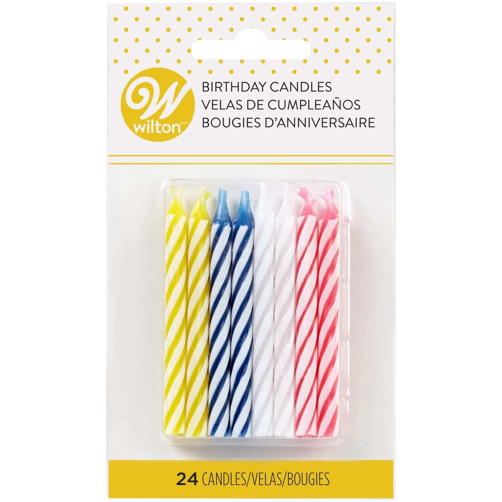 CANDLES STRIPE ASST 2.5" 24 PC - Striped Candles, Multi-Colour, Assorted, Celebration, Birthday, 6.35 cm