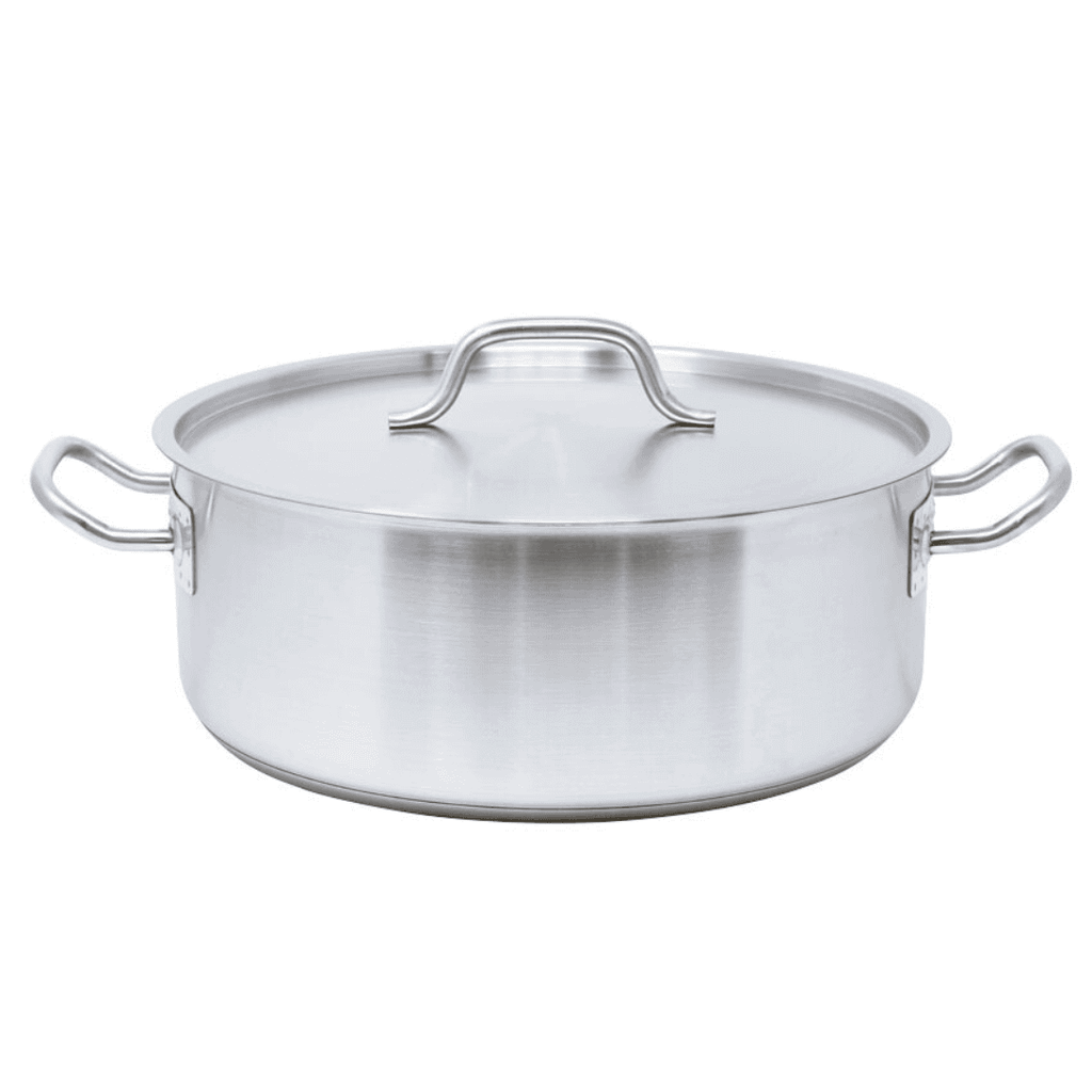 STAINLESS STEEL BRAIZER POTS, TWO SIDE HANDLES, SIDE VIEW WITH LID (8" H) - Crown Cookware