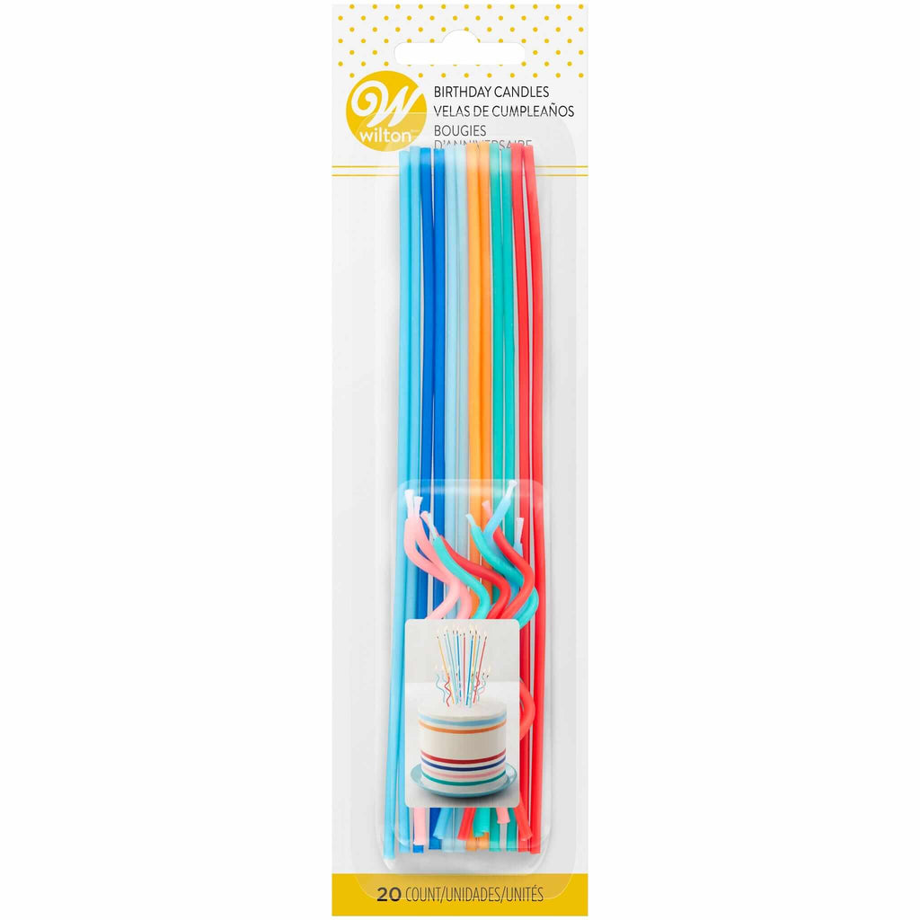 WILTON STRAIGHT & CURLY CANDLES 20PKG - Birthday Candles, Multi-Colour, Assorted, Curly, Straight, 20 pack