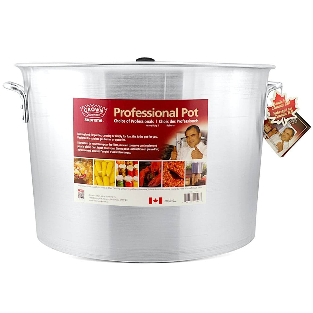 Low Stock Pot Braziers 148 Q / 140L - Durable stainless steel with a low profile, perfect for even cooking and large quantities - FRONT VIEW - Crown Cookware