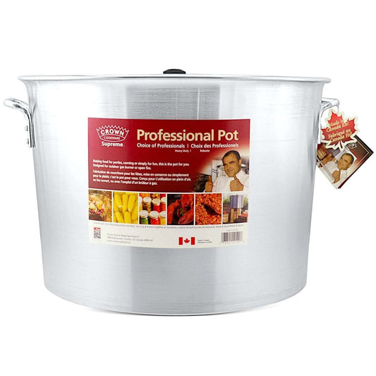 Low Stock Pot Braziers 148 Q / 140L - Durable stainless steel with a low profile, perfect for even cooking and large quantities - FRONT VIEW - Crown Cookware